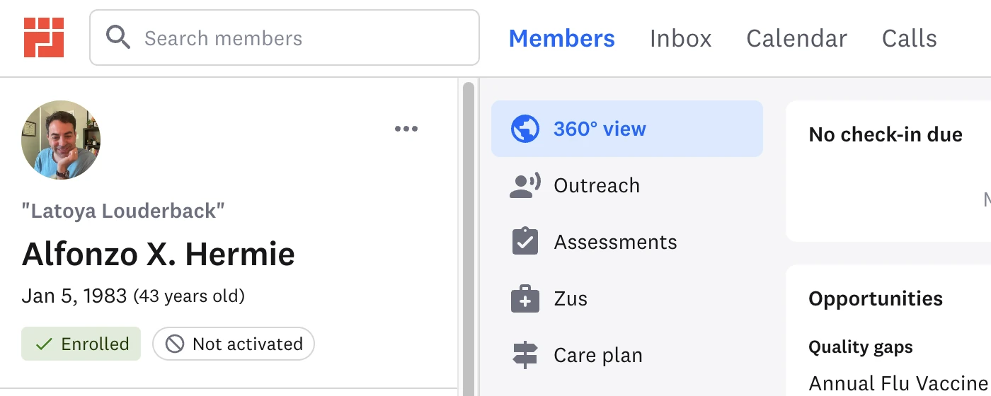 Before: the member profile navigation at full width