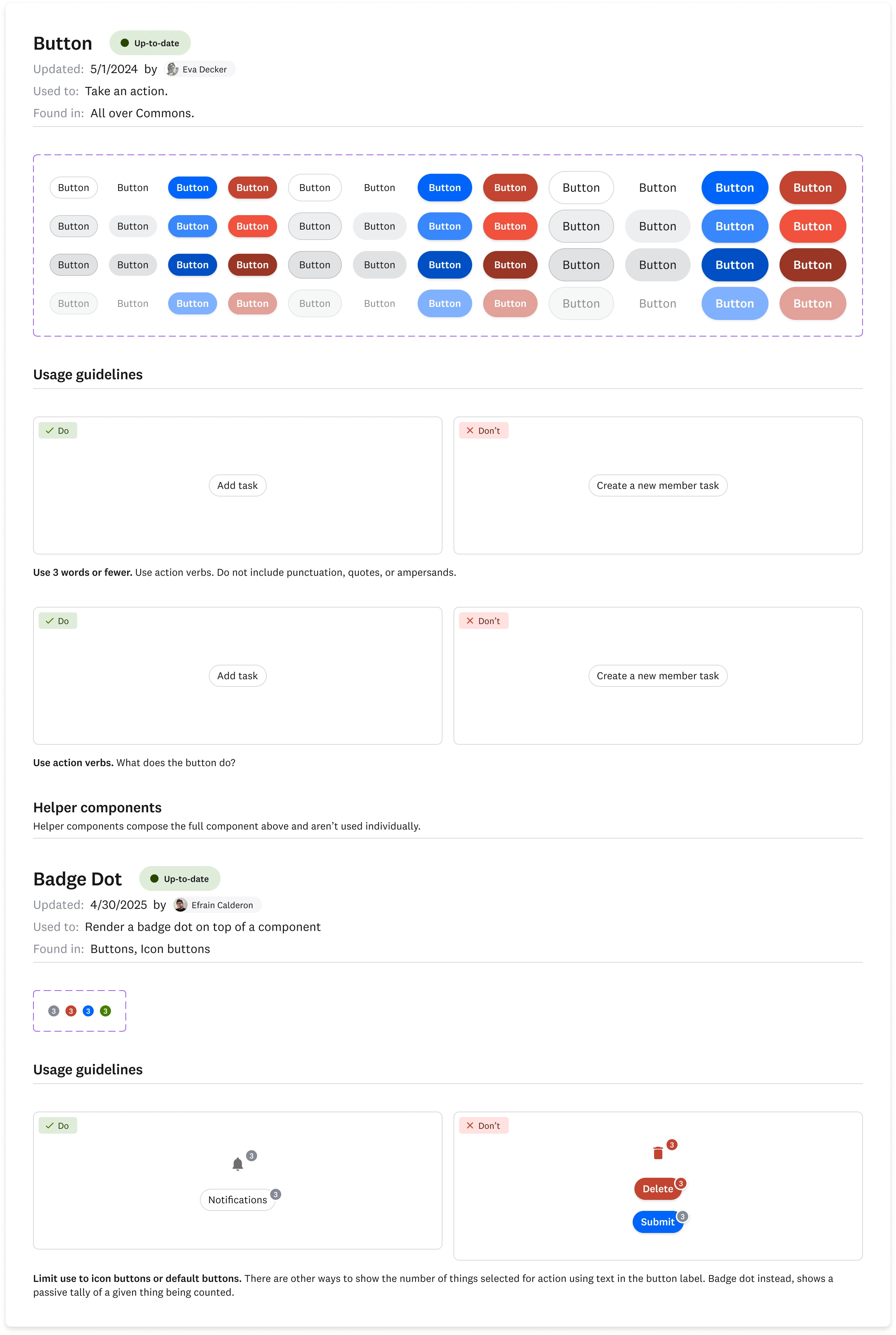 Button guidelines: Add task compared with Create a new member task, and the concise-label rule